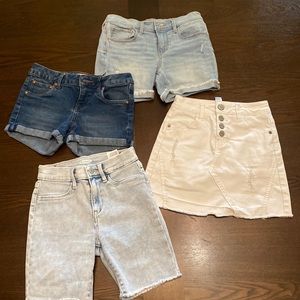 2 old Navy pairs, 1 white skort is Justice, and 1 BCBG girls
